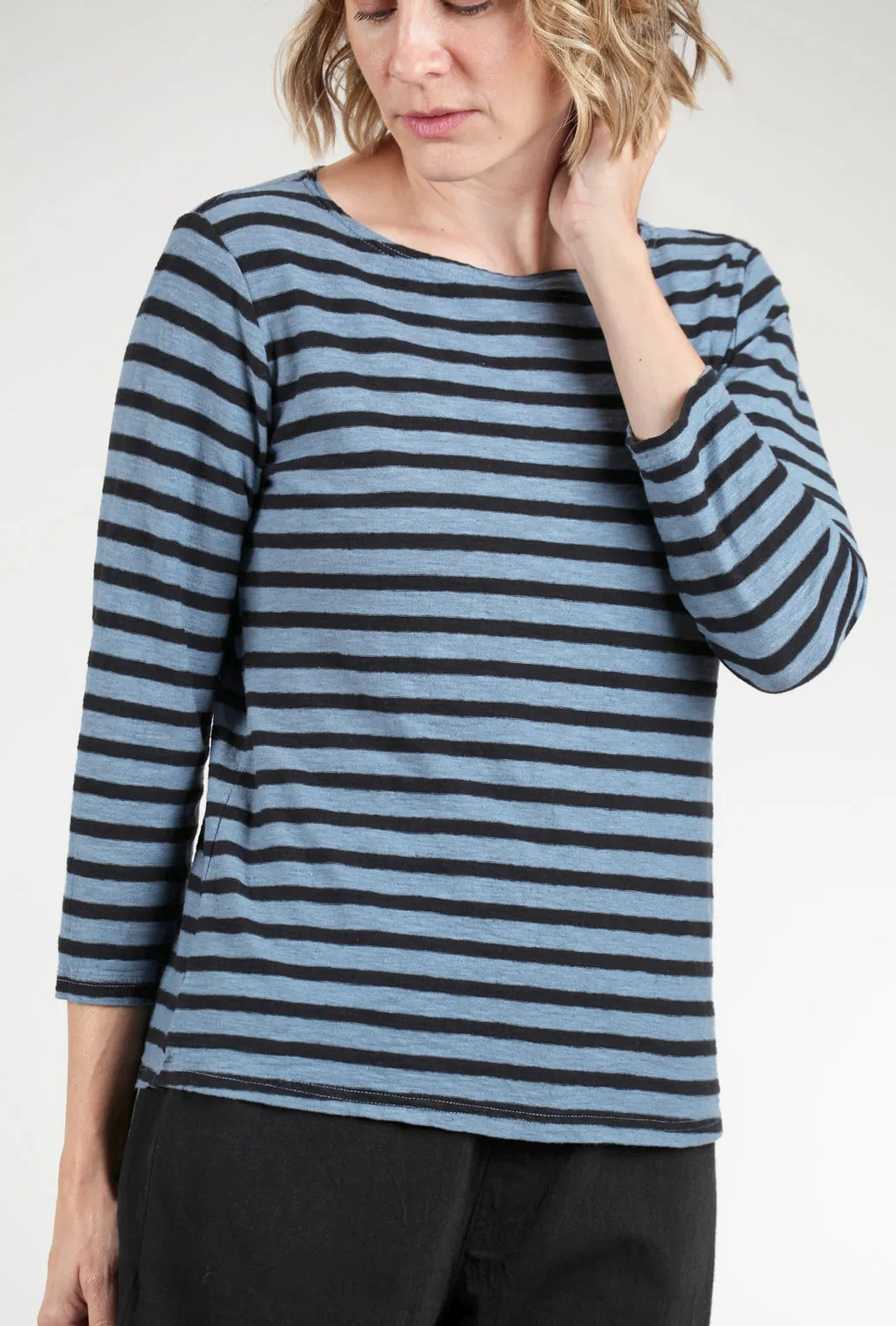 3/4-Sleeve Striped Boatneck Top, Tidal