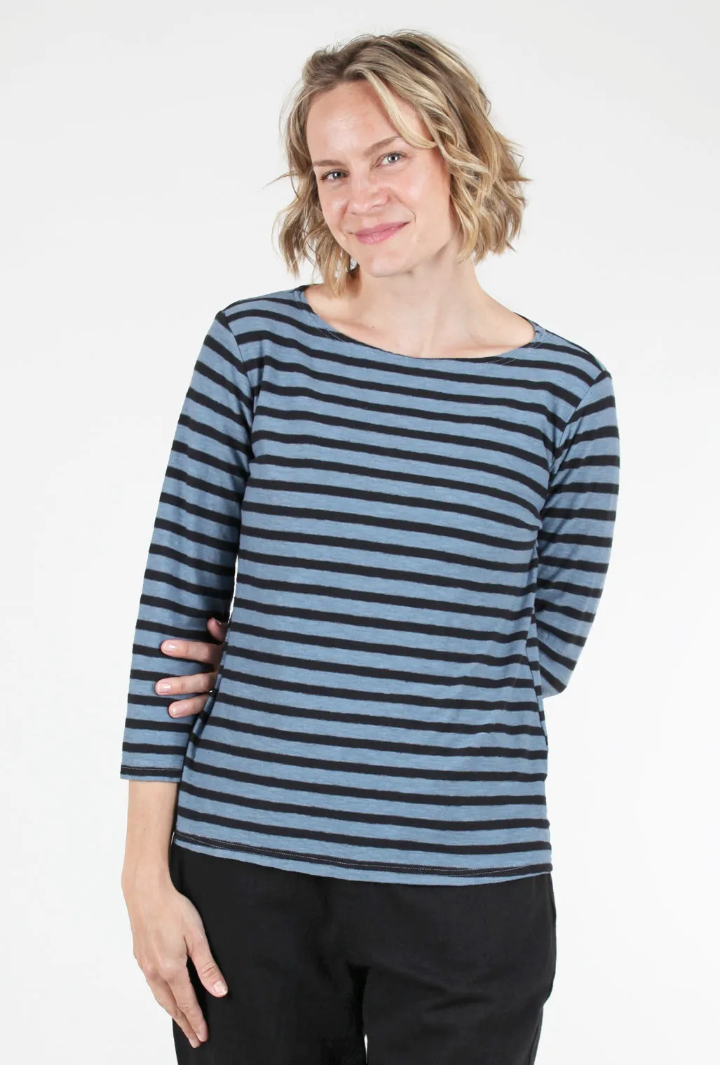 3/4-Sleeve Striped Boatneck Top, Tidal