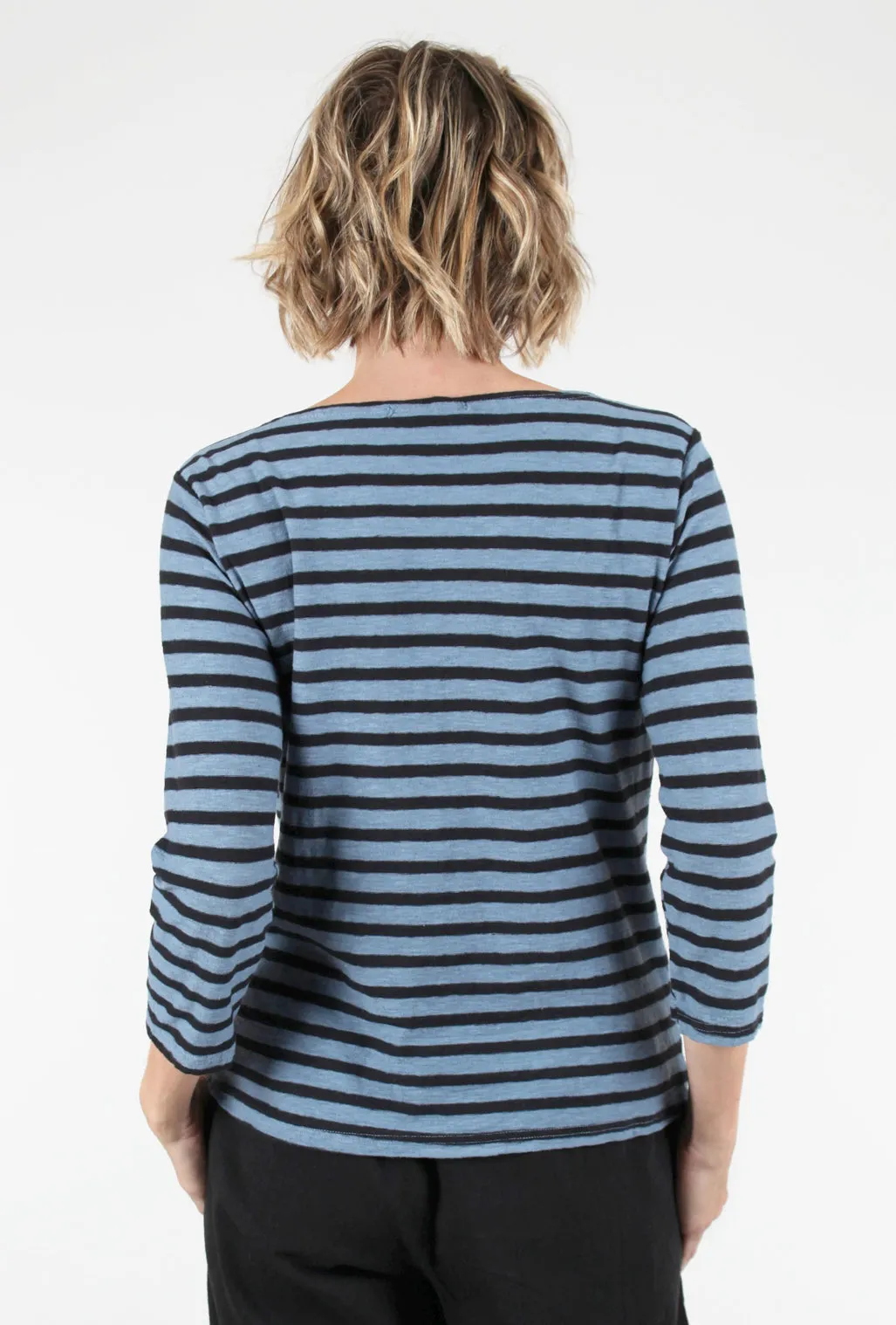 3/4-Sleeve Striped Boatneck Top, Tidal