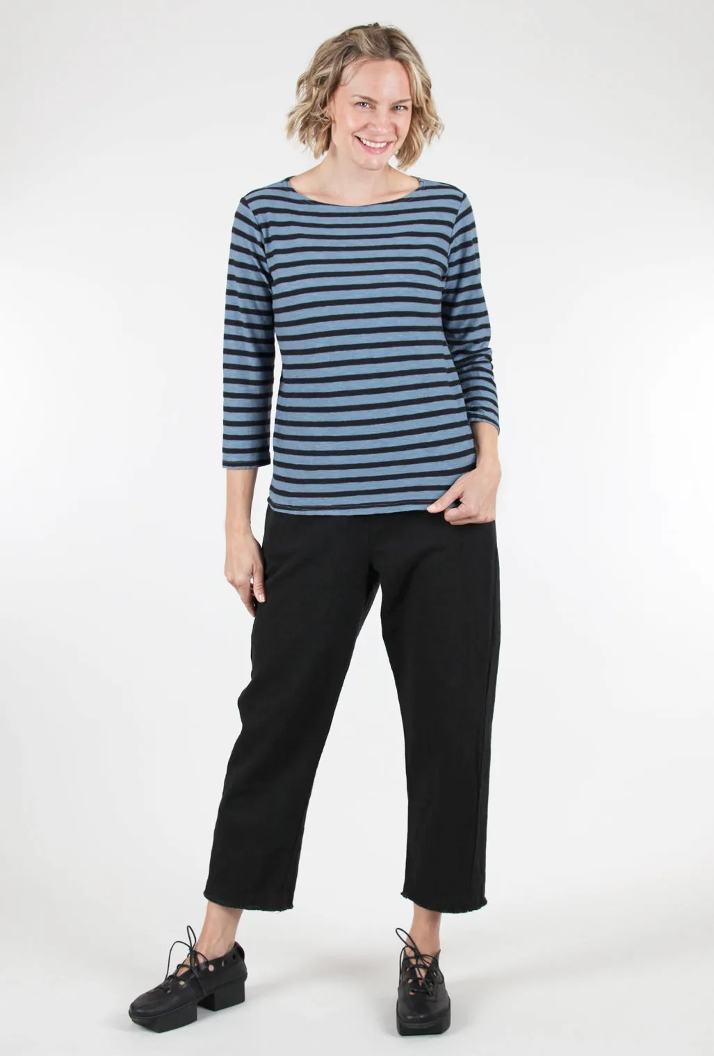 3/4-Sleeve Striped Boatneck Top, Tidal