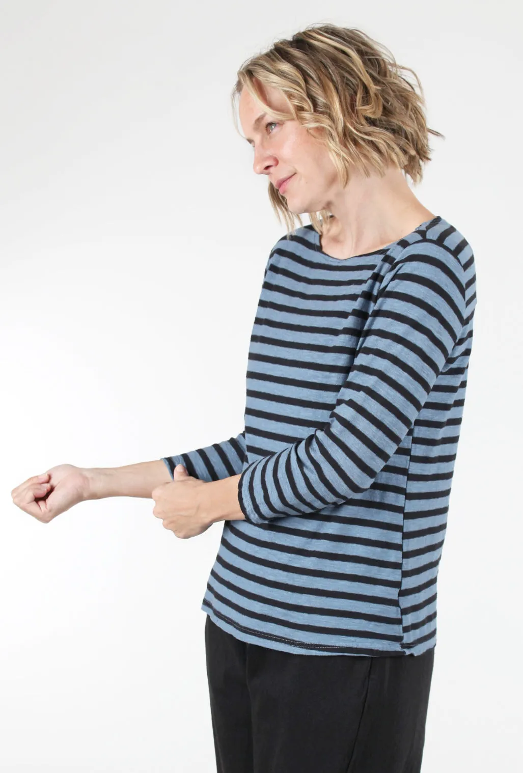 3/4-Sleeve Striped Boatneck Top, Tidal