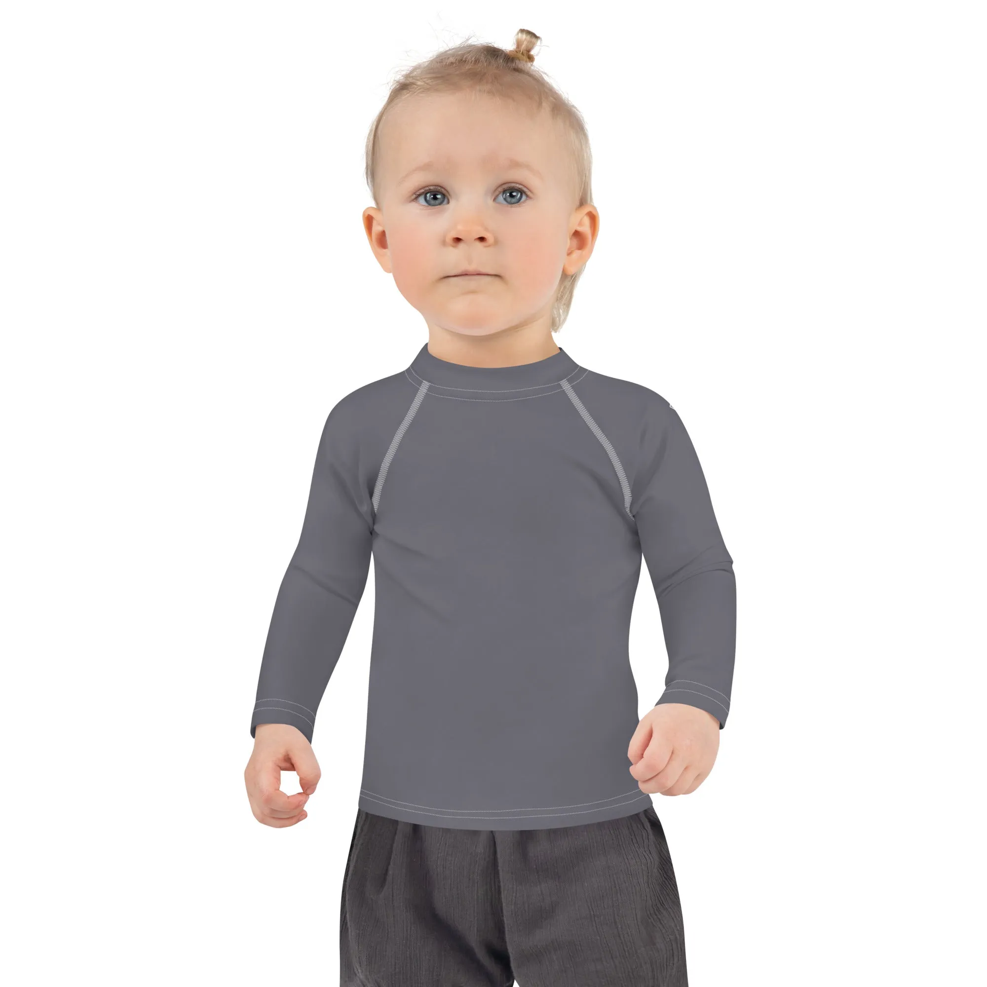 Adorable Coverage: Kids Girl's Long Sleeve Rash Guards in Solid Color - Charcoal