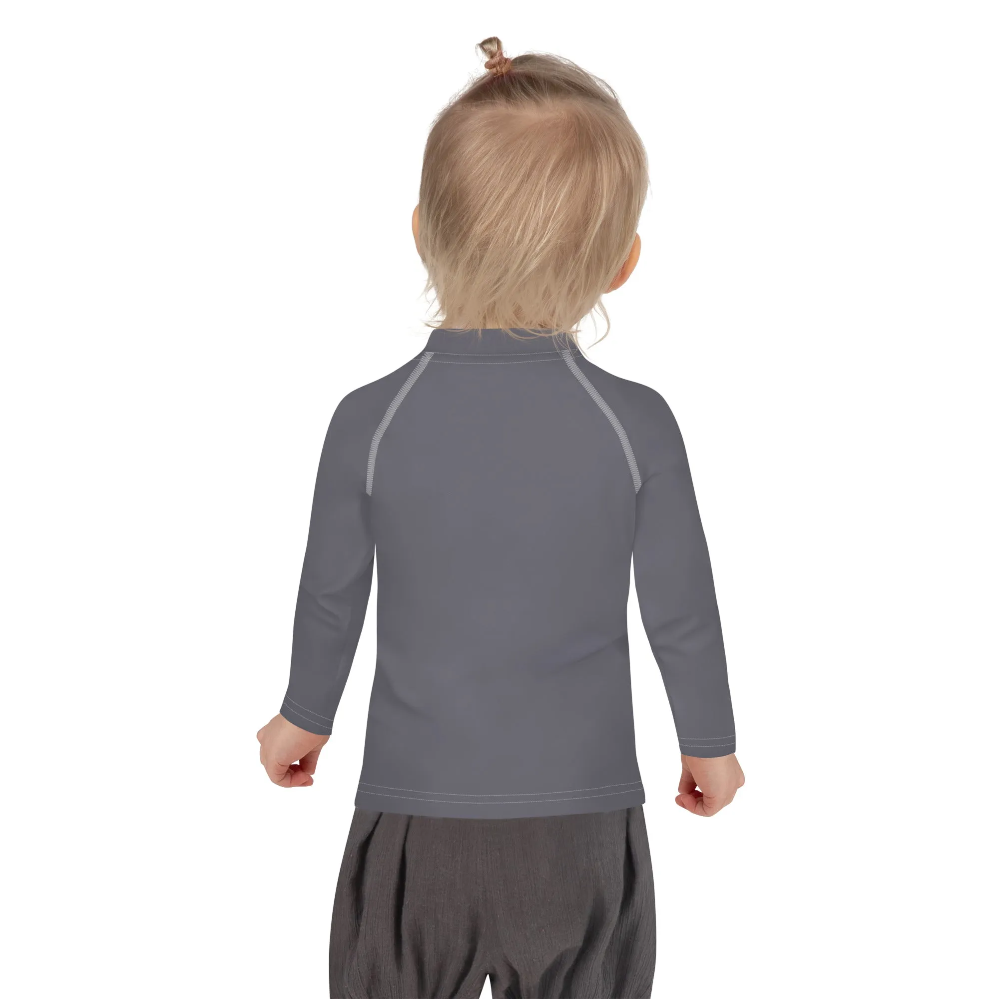 Adorable Coverage: Kids Girl's Long Sleeve Rash Guards in Solid Color - Charcoal