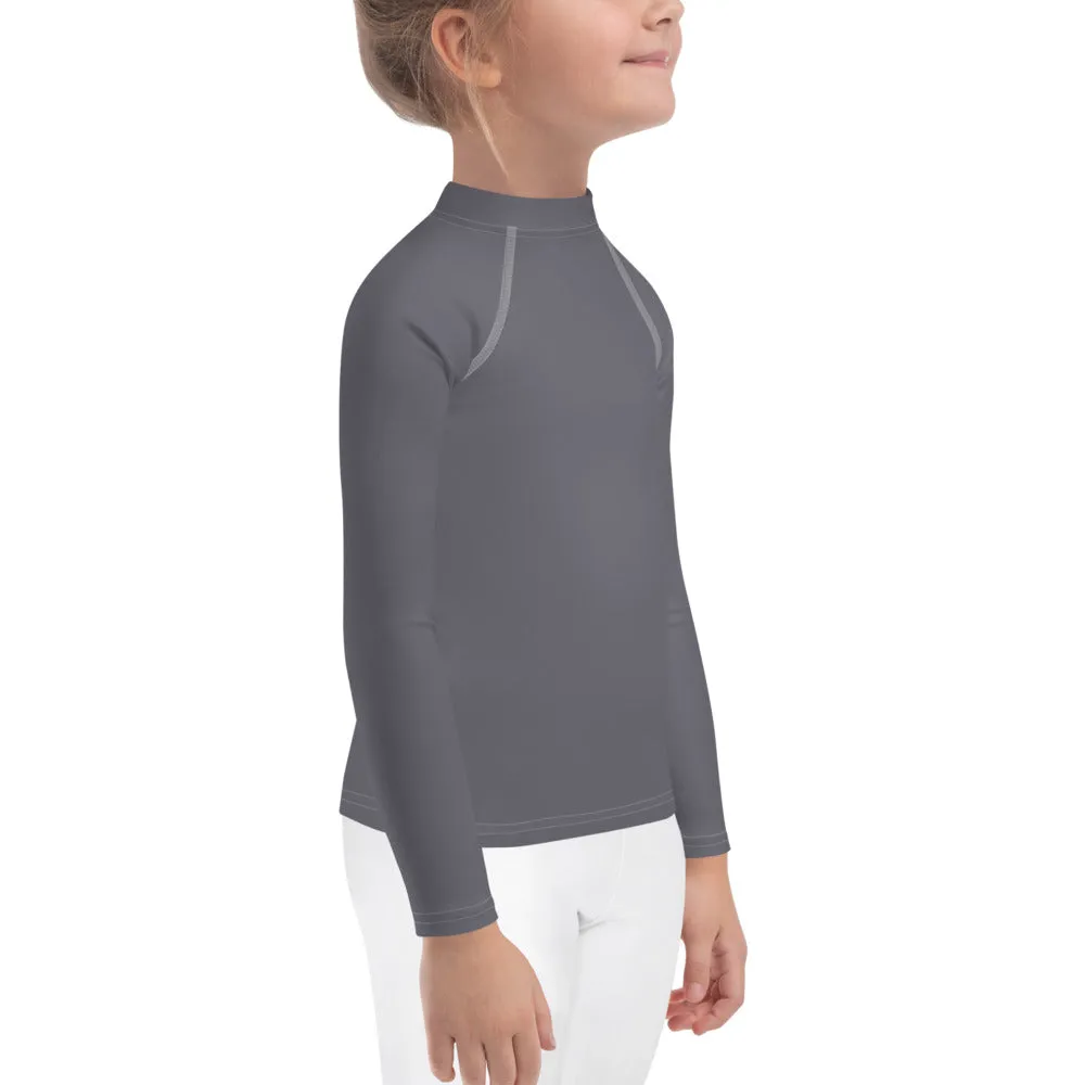 Adorable Coverage: Kids Girl's Long Sleeve Rash Guards in Solid Color - Charcoal