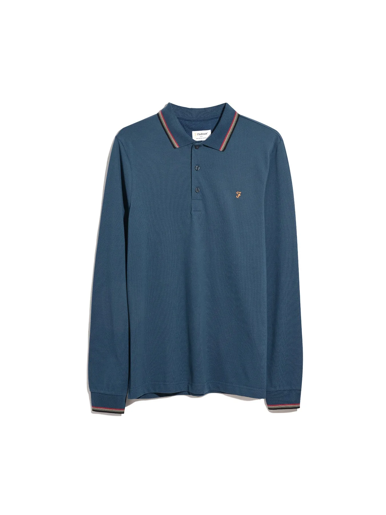 Alvin Tipped Collar Long Sleeve Polo Shirt In Deep Blue