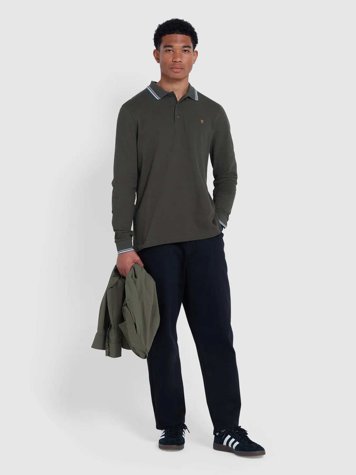 Alvin Tipped Collar Long Sleeve Polo Shirt In Evergreen