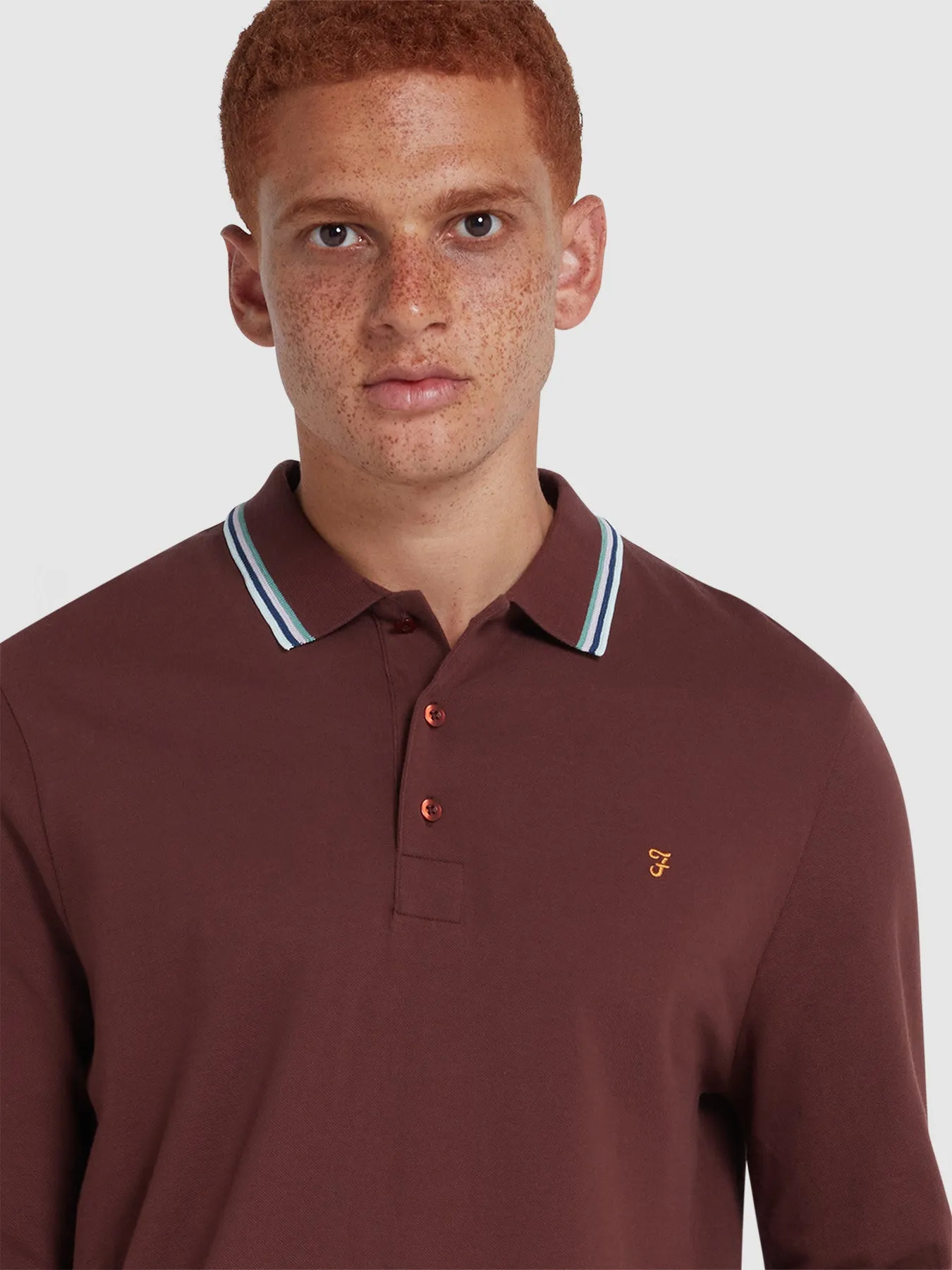 Alvin Tipped Collar Long Sleeve Polo Shirt In Farah Burgundy