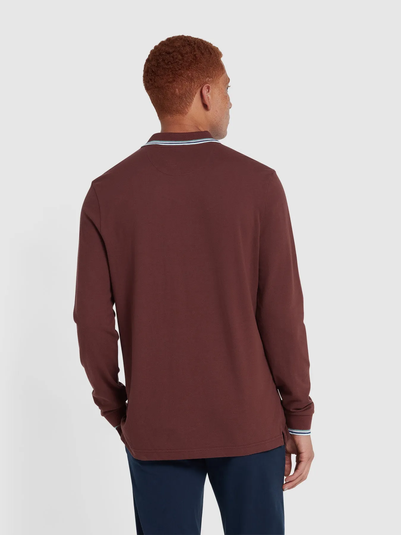 Alvin Tipped Collar Long Sleeve Polo Shirt In Farah Burgundy