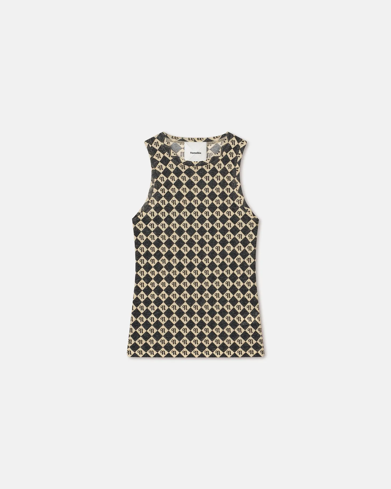 Anneke - Sale Printed Mesh-Jersey Tank Top - Black Diamond Check