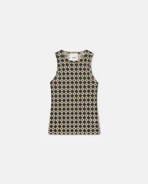 Anneke - Sale Printed Mesh-Jersey Tank Top - Black Diamond Check