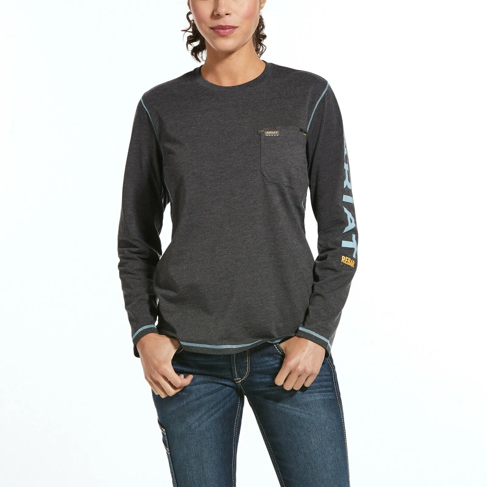 Ariat® Ladies Rebar™ Work Woman Logo Grey Long-Sleeve T-Shirt 10032907