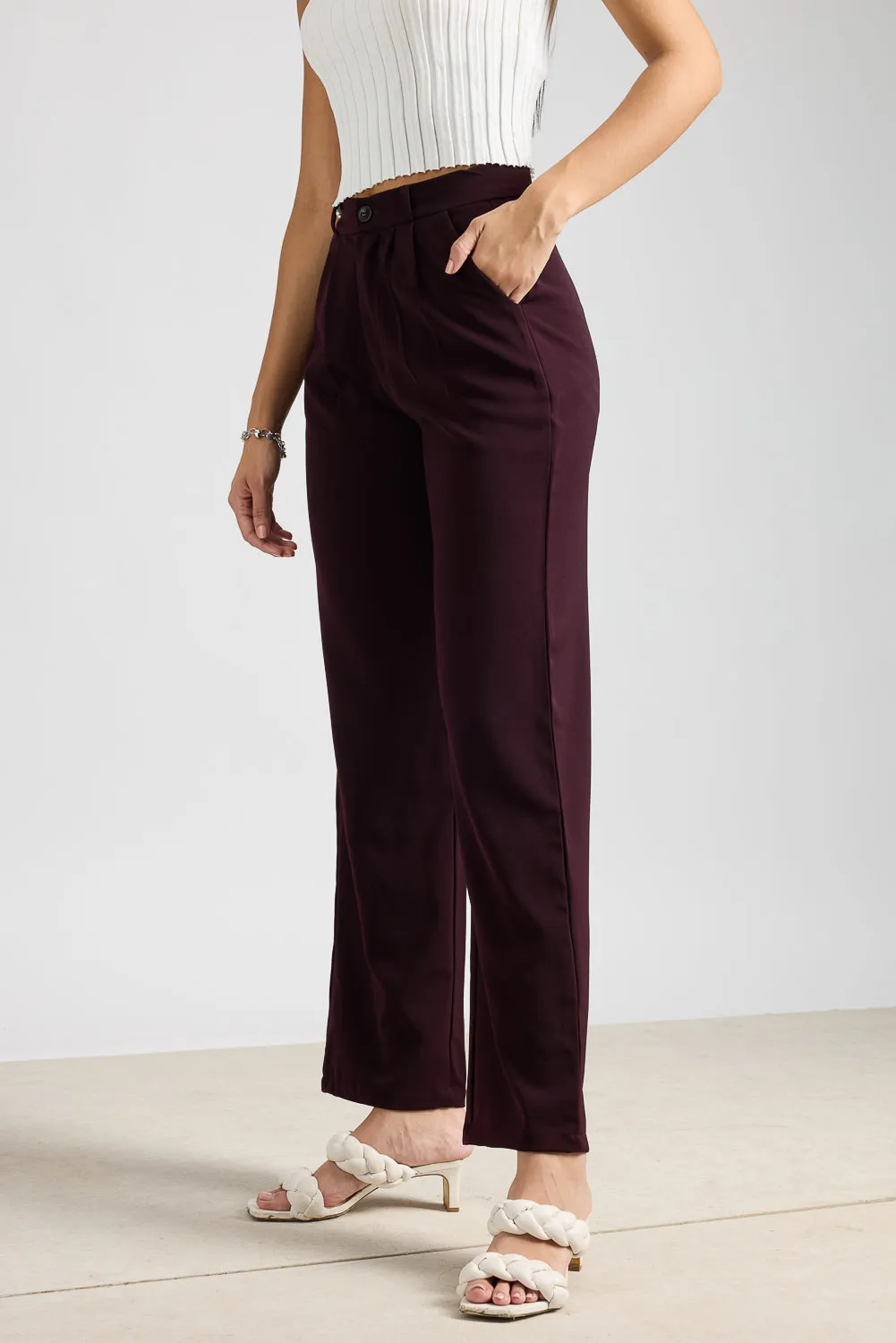 Baysic Burgundy Korean Pants