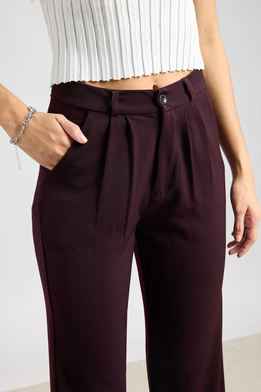 Baysic Burgundy Korean Pants