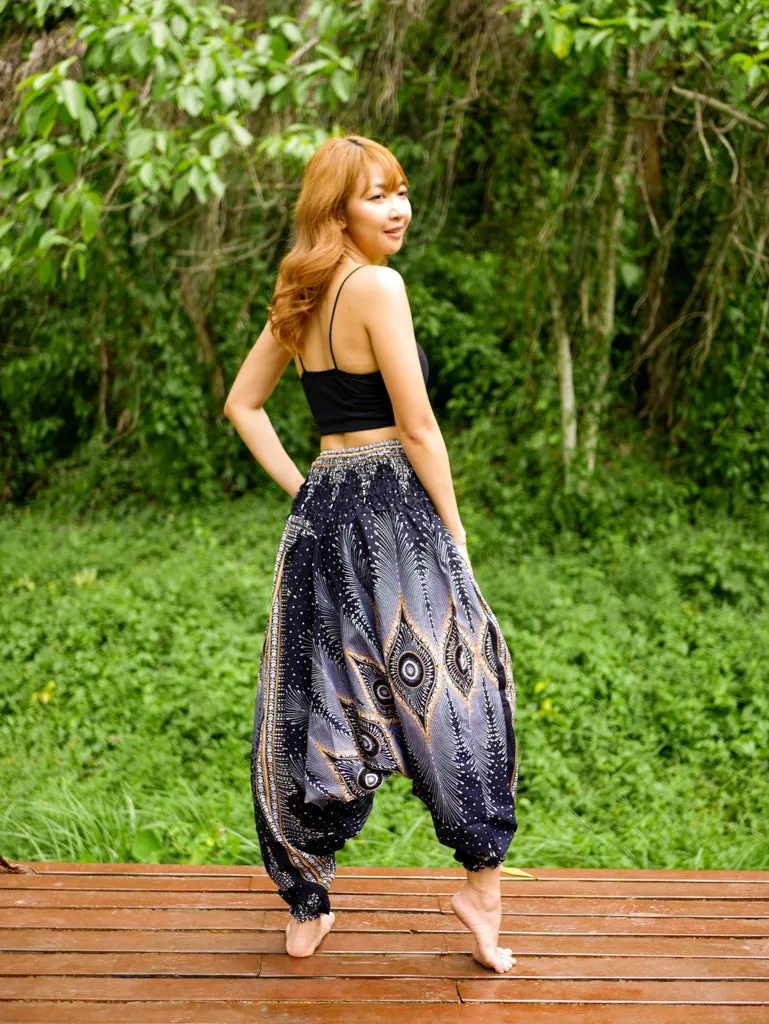 Black Peacock Low Cut Harem Pants