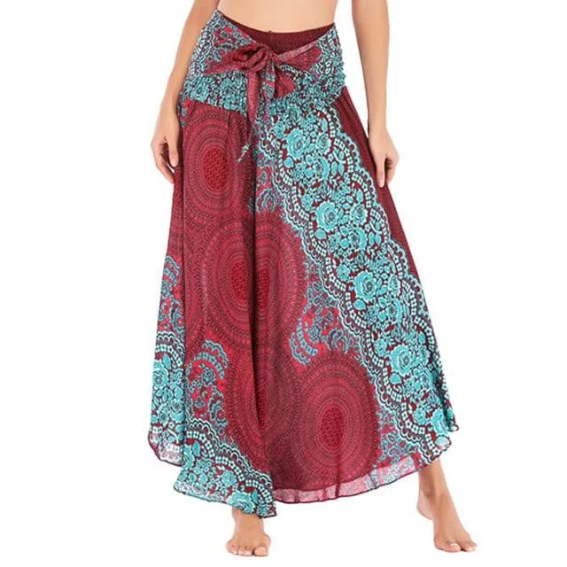 Bohemian Gypsy Flower Pattern Stretch Beach Skirt