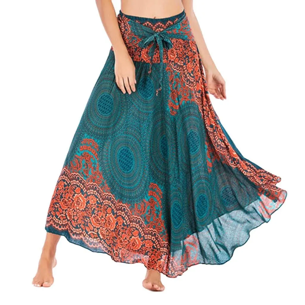 Bohemian Gypsy Flower Pattern Stretch Beach Skirt