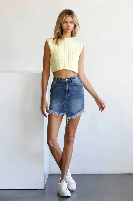 Bohemian High Waist Long Frayed Hem Mini Denim Skirt