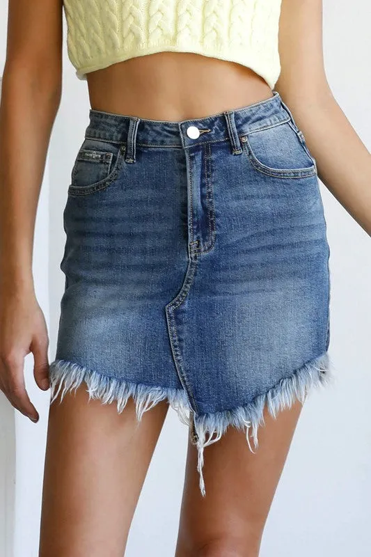 Bohemian High Waist Long Frayed Hem Mini Denim Skirt