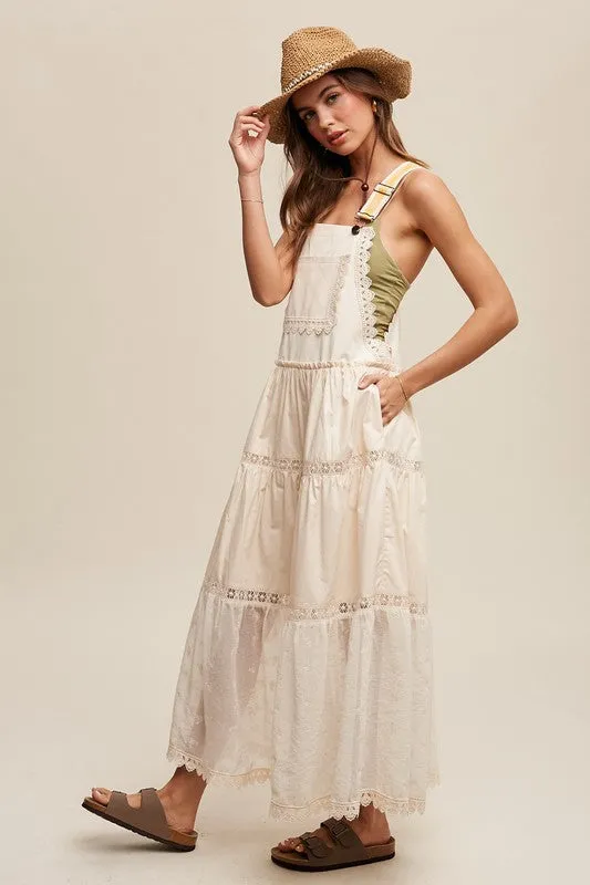 Bohemian Laced and Tiered Romantic Overall Maxi Dress