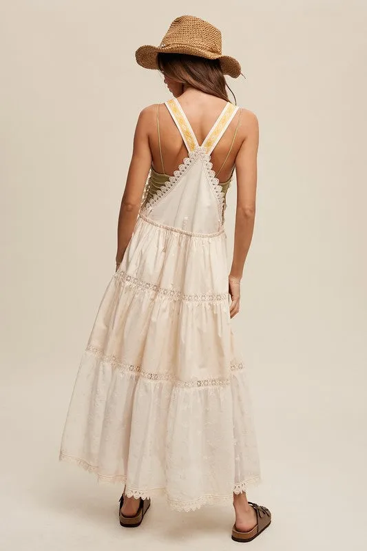 Bohemian Laced and Tiered Romantic Overall Maxi Dress