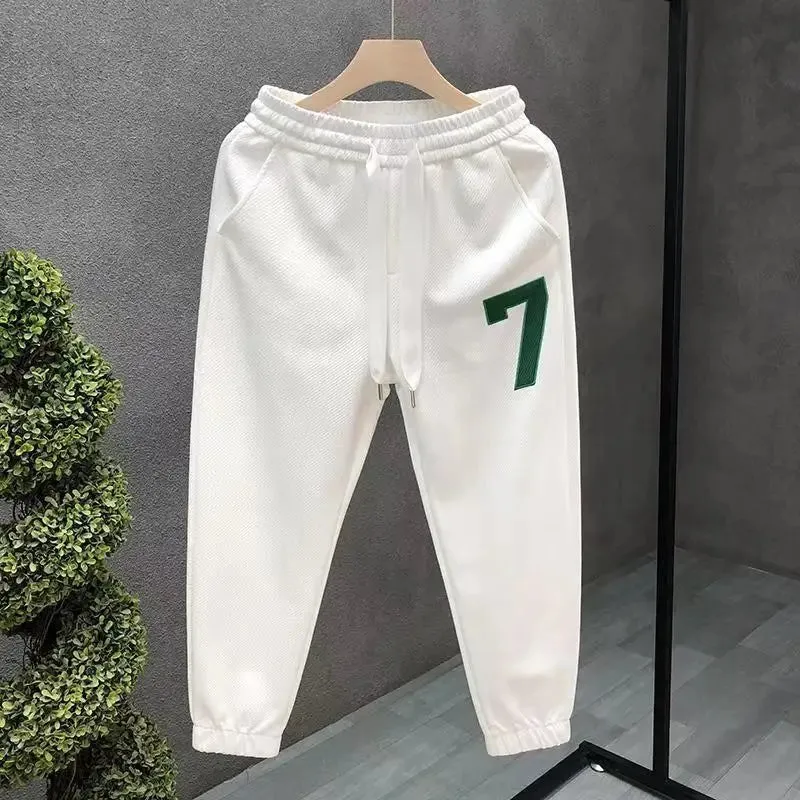 Bonsir Spring Autumn Men's New Fashion Embroidery Casual Pants Loose Straight Tube Solid Color Versatile Comfortable Harem Pants