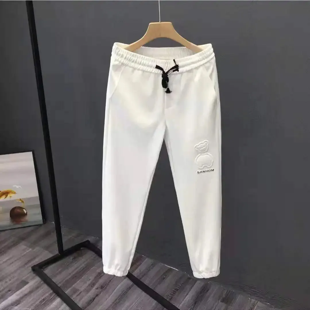 Bonsir Spring Autumn Men's New Fashion Embroidery Casual Pants Loose Straight Tube Solid Color Versatile Comfortable Harem Pants