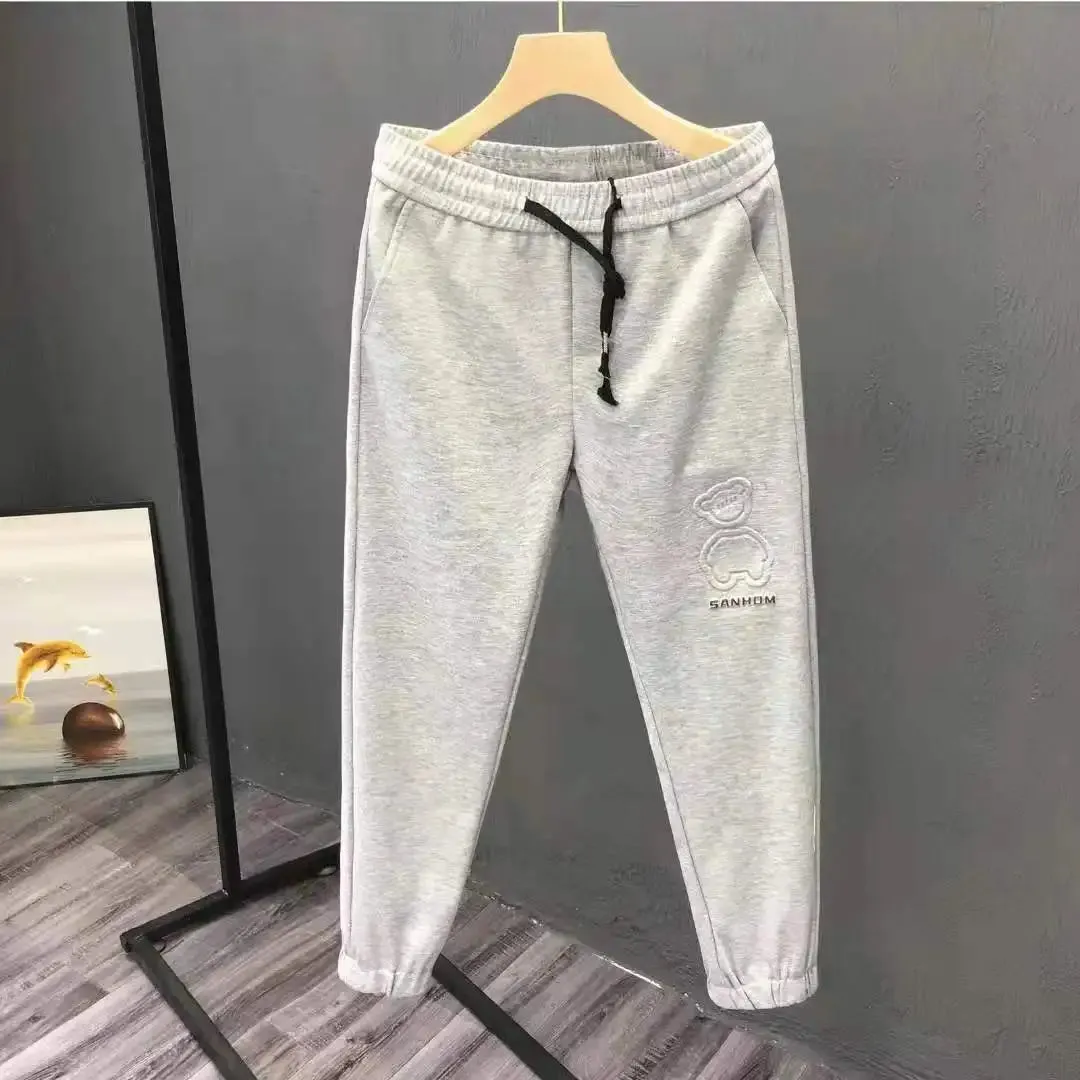 Bonsir Spring Autumn Men's New Fashion Embroidery Casual Pants Loose Straight Tube Solid Color Versatile Comfortable Harem Pants