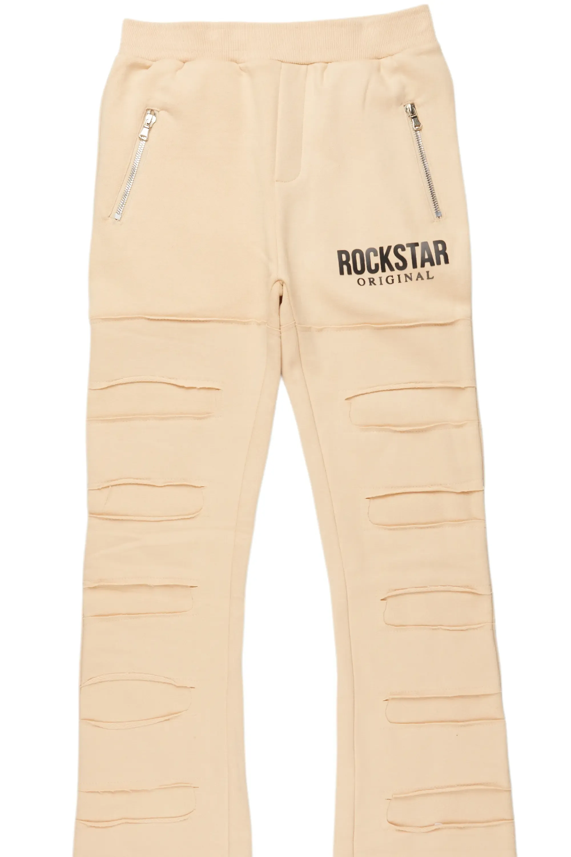 Boys Emilio Beige Stacked Flare Track Pant