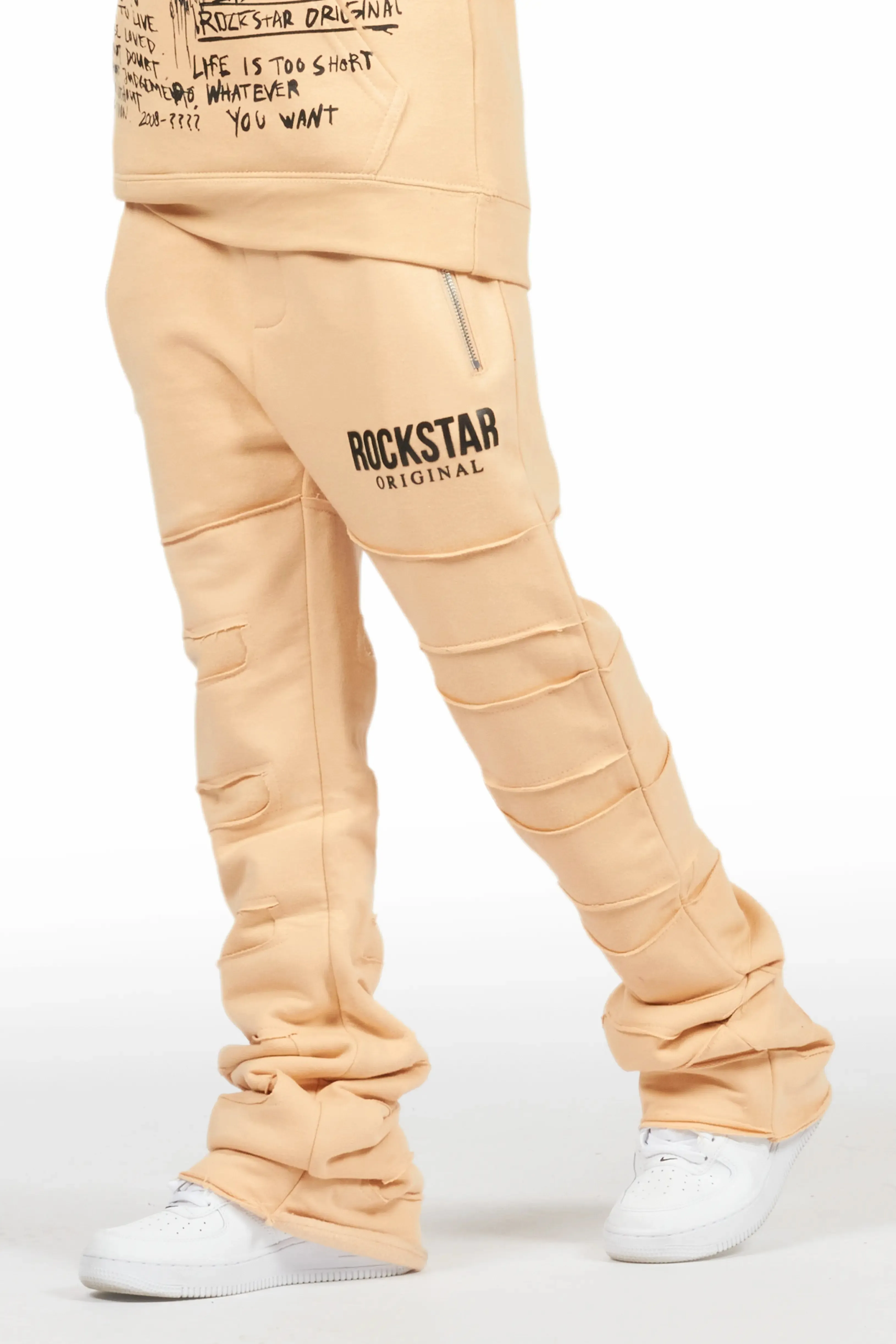 Boys Emilio Beige Stacked Flare Track Pant