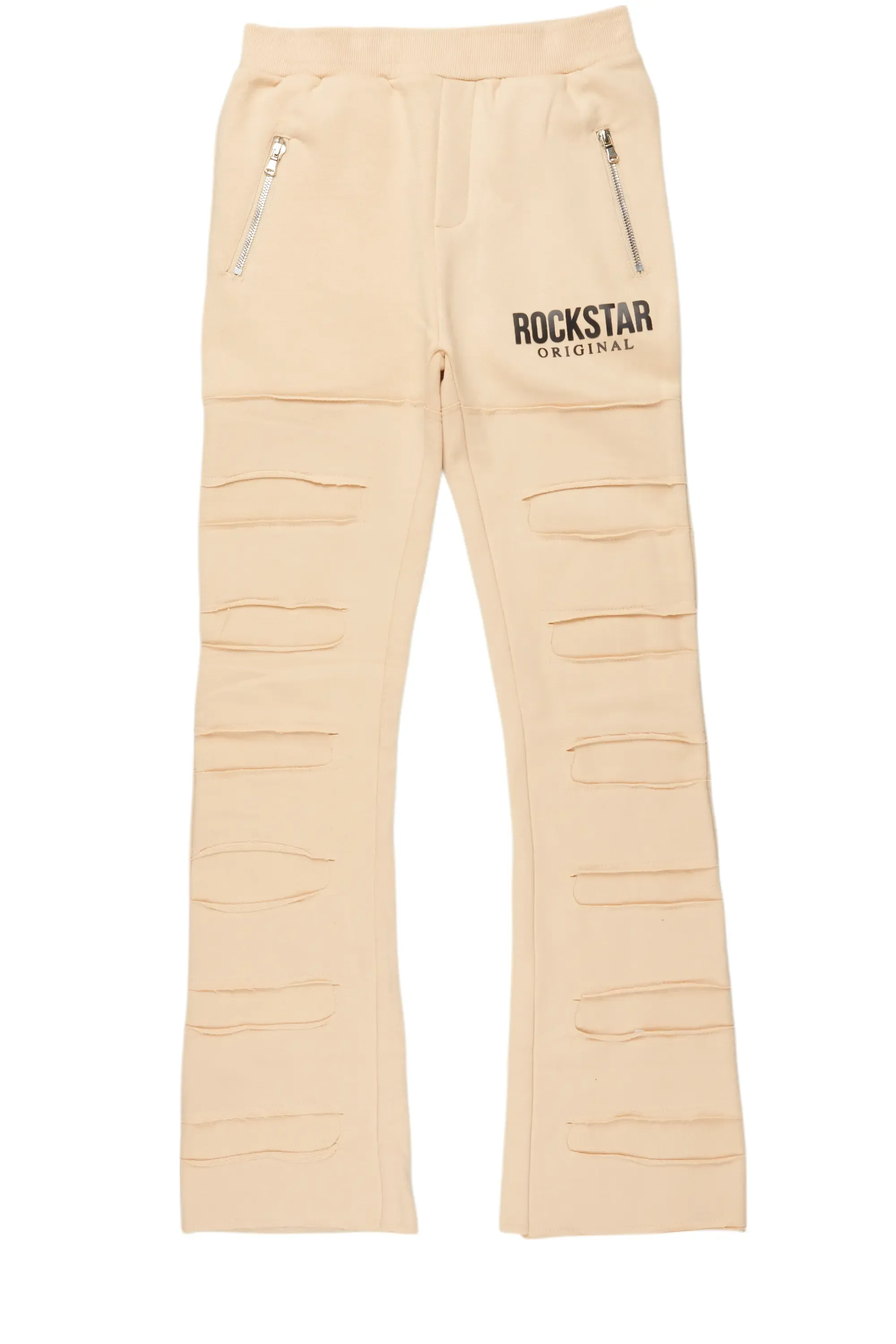 Boys Emilio Beige Stacked Flare Track Pant