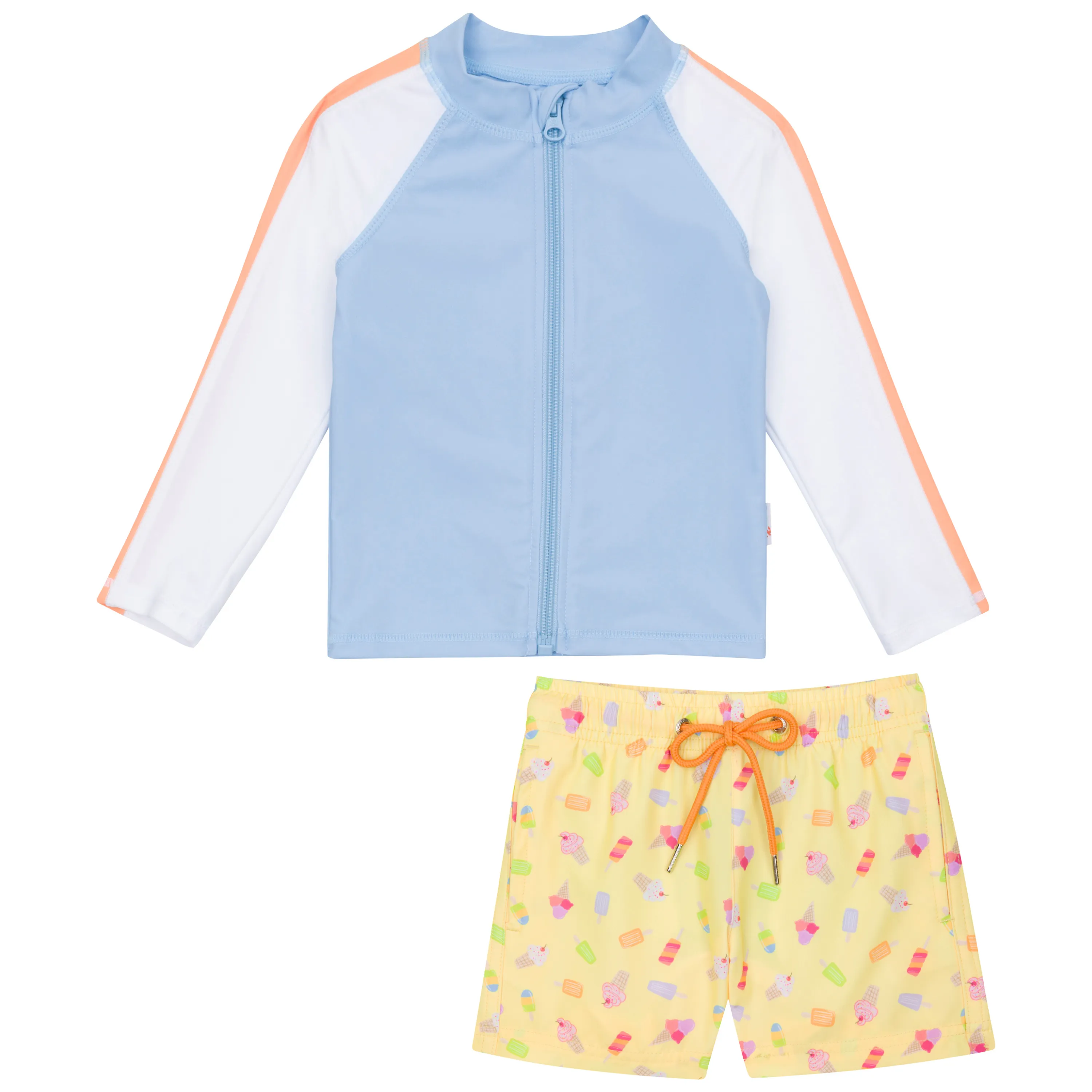 Boys Long Sleeve Zipper Rash Guard and Swim Trunk Set | "Sweetie"