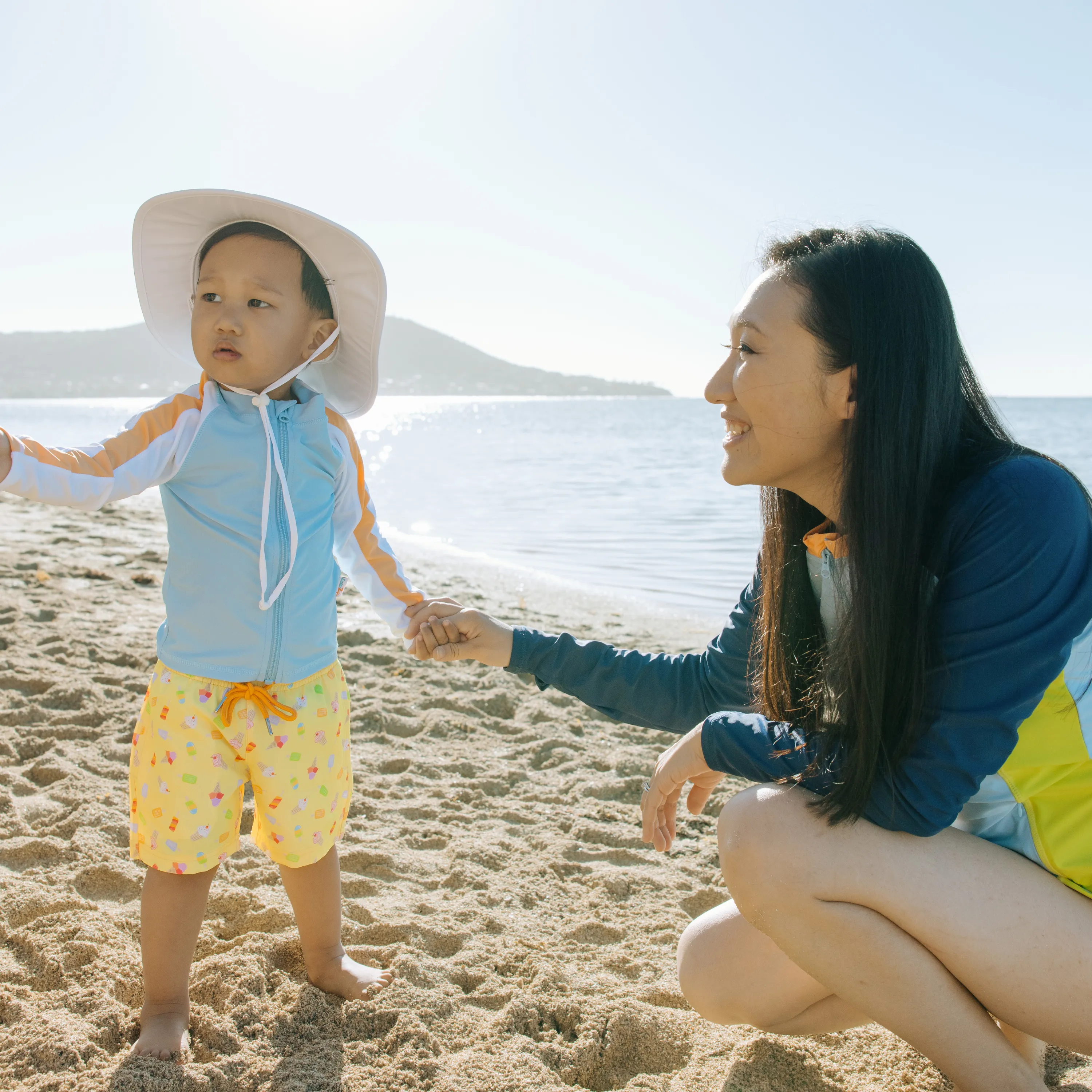 Boys Long Sleeve Zipper Rash Guard and Swim Trunk Set | "Sweetie"