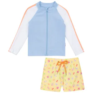 Boys Long Sleeve Zipper Rash Guard and Swim Trunk Set | "Sweetie"