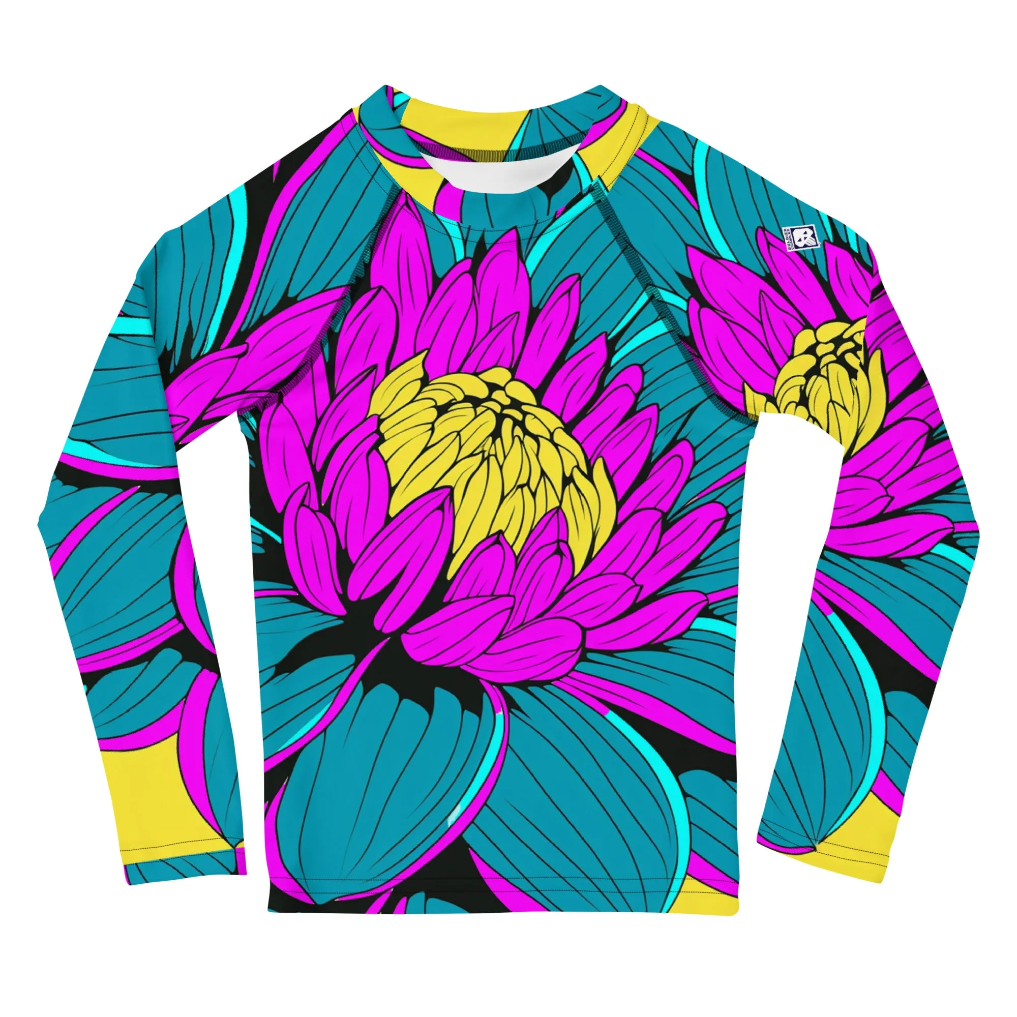 Boy's Pop Art BJJ Long Sleeve Rash Guards - Roy Lichtenstein Inspired Dahlia Print 001