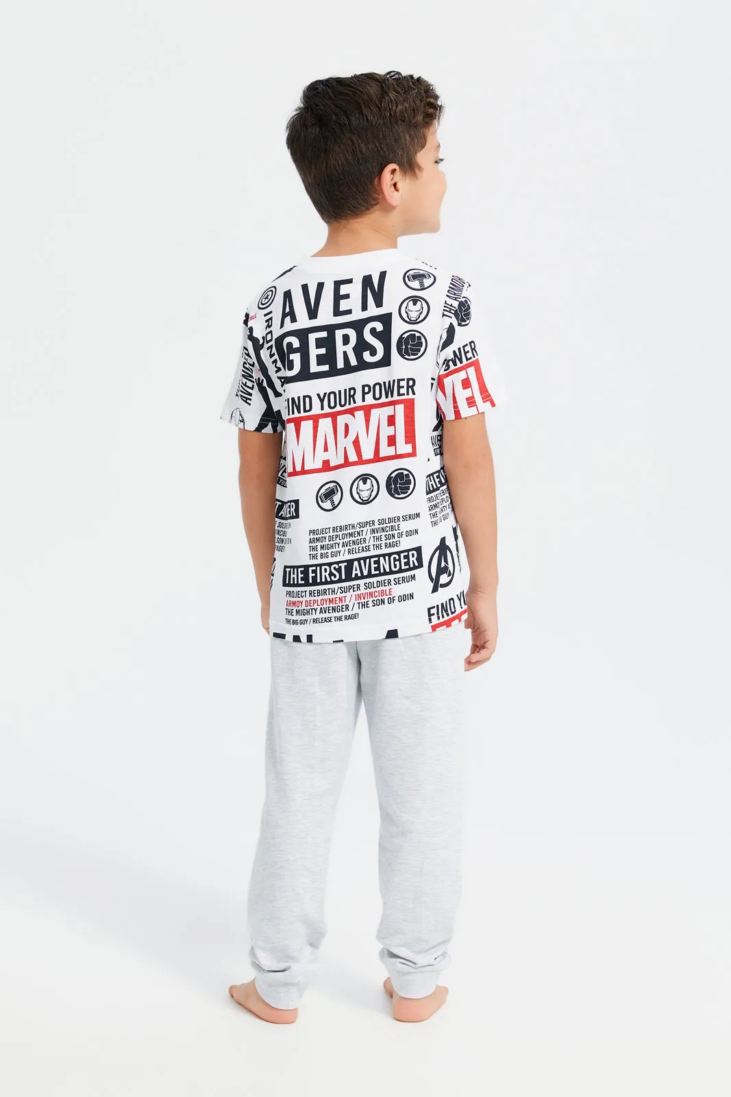 Boys White And Grey Avengers Pyjama Set (2 Peice)