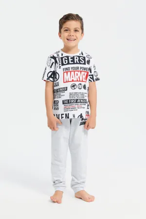 Boys White And Grey Avengers Pyjama Set (2 Peice)