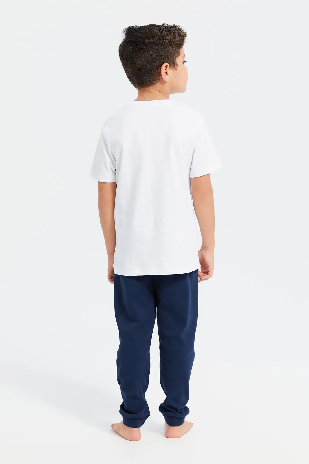 Boys White And Navy Brooklyn Printed Pyjama Set (2 Piece)