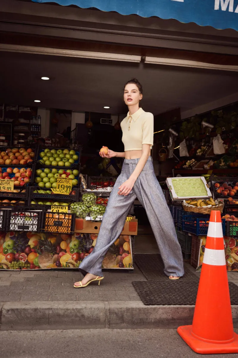 CANDICE NAVY LINEN-BLEND STRIPED PANTS