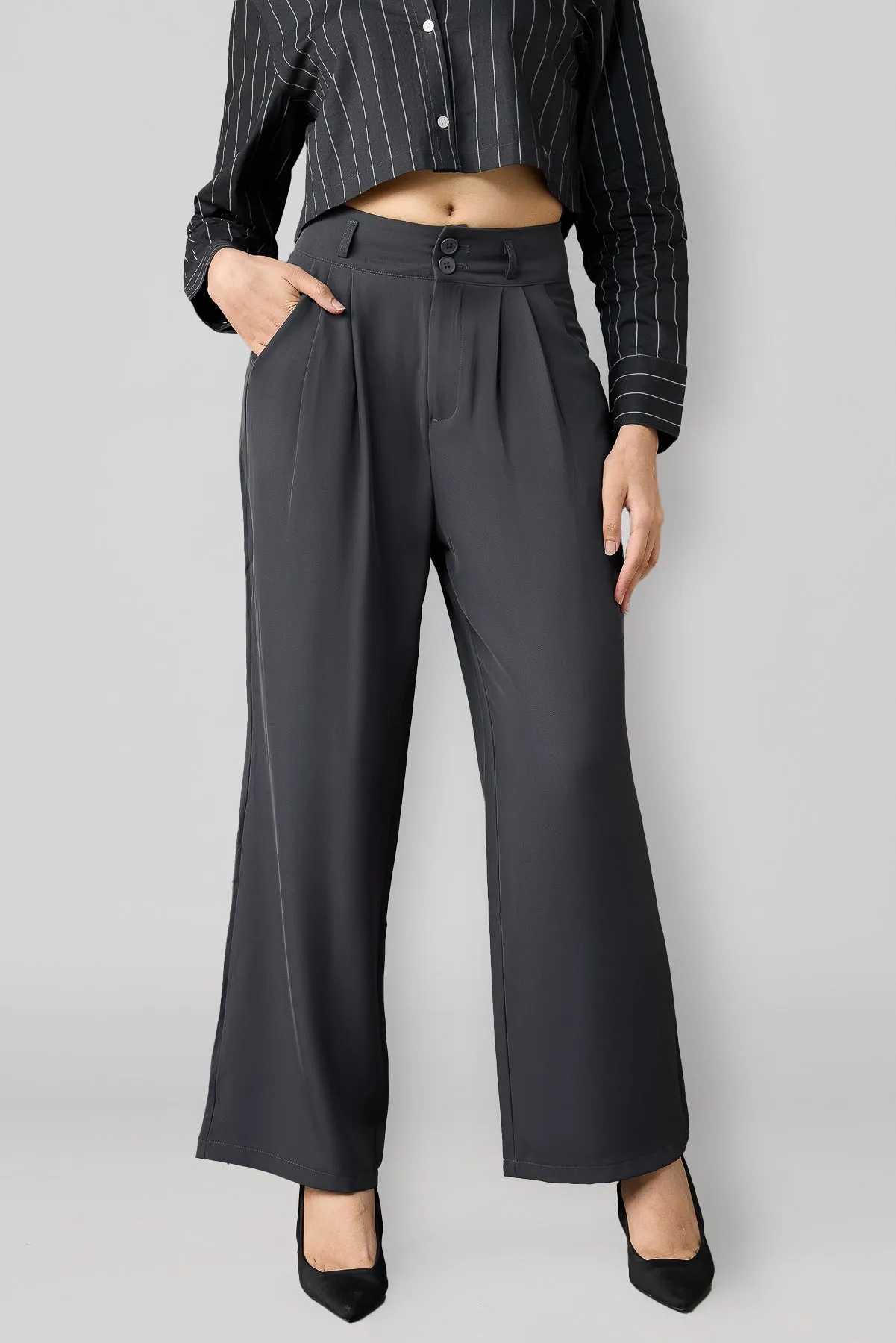 Charcoal Grey Korean Pleated Pants