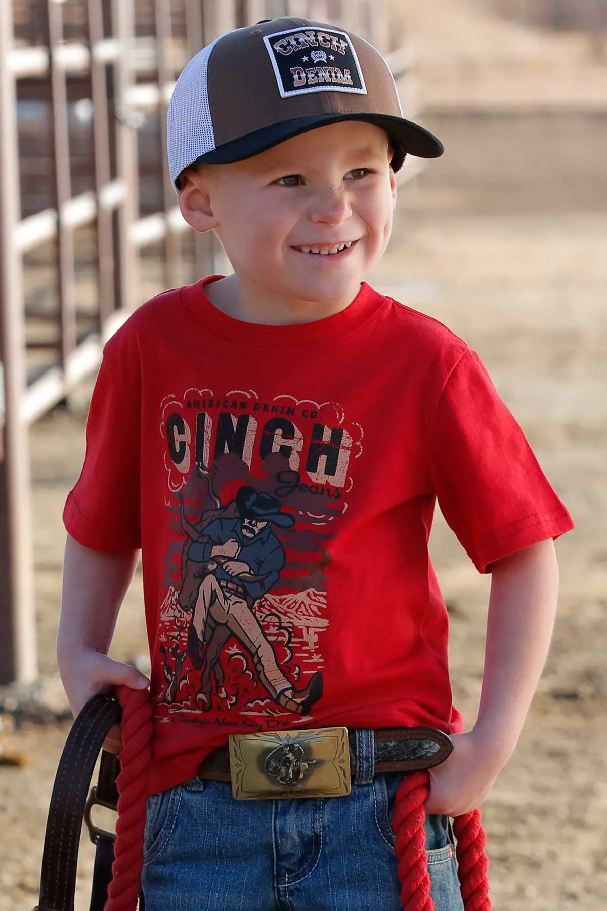 Cinch Baby & Toddler Boy's Steer Wrestling T-Shirt in Red