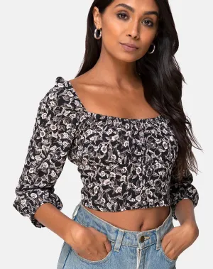 Dimen Crop Top In Wild Tulip Black