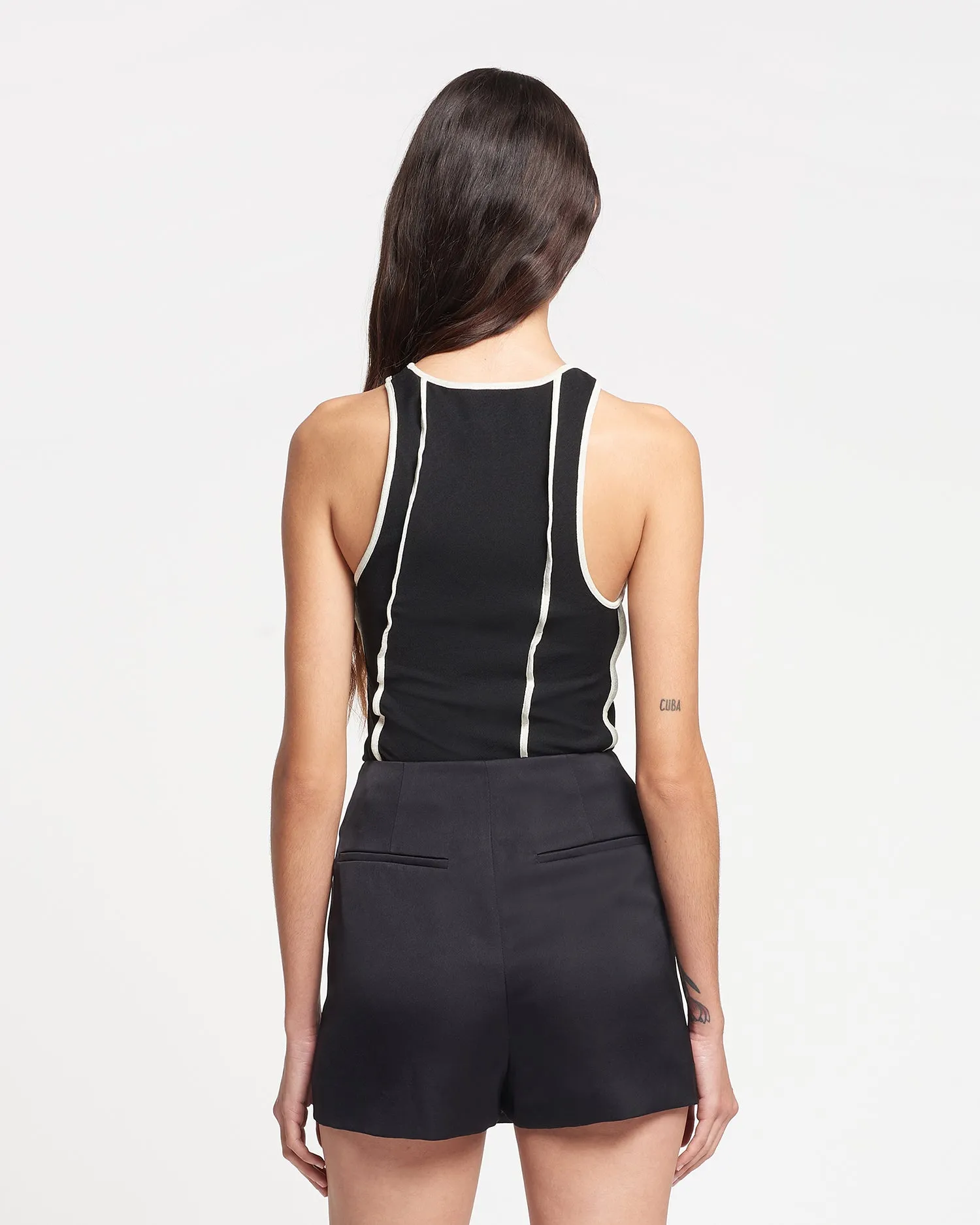 Enna - Patchwork Mesh-Jersey Tank Top - Black/White wax