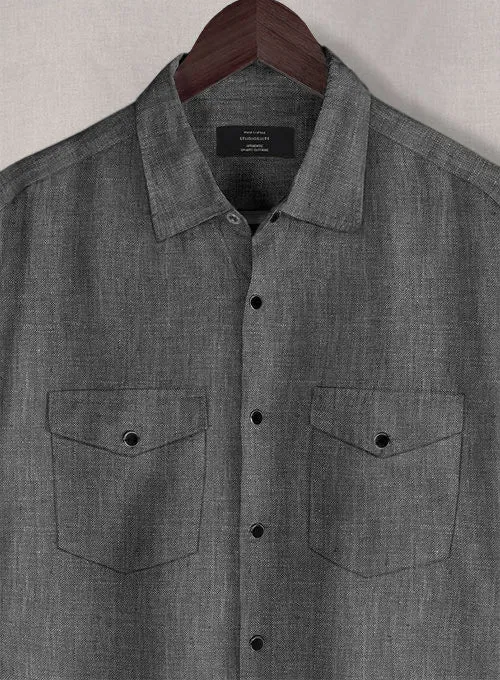 European Anchor Gray Linen Western Style Shirt