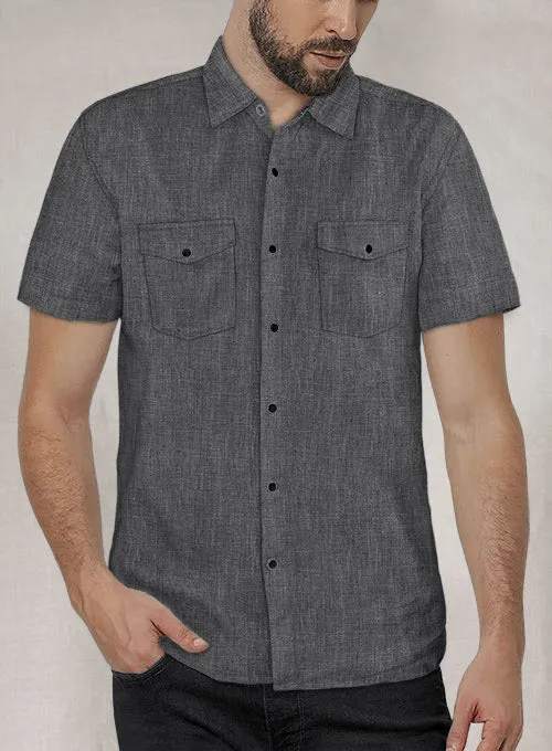 European Anchor Gray Linen Western Style Shirt