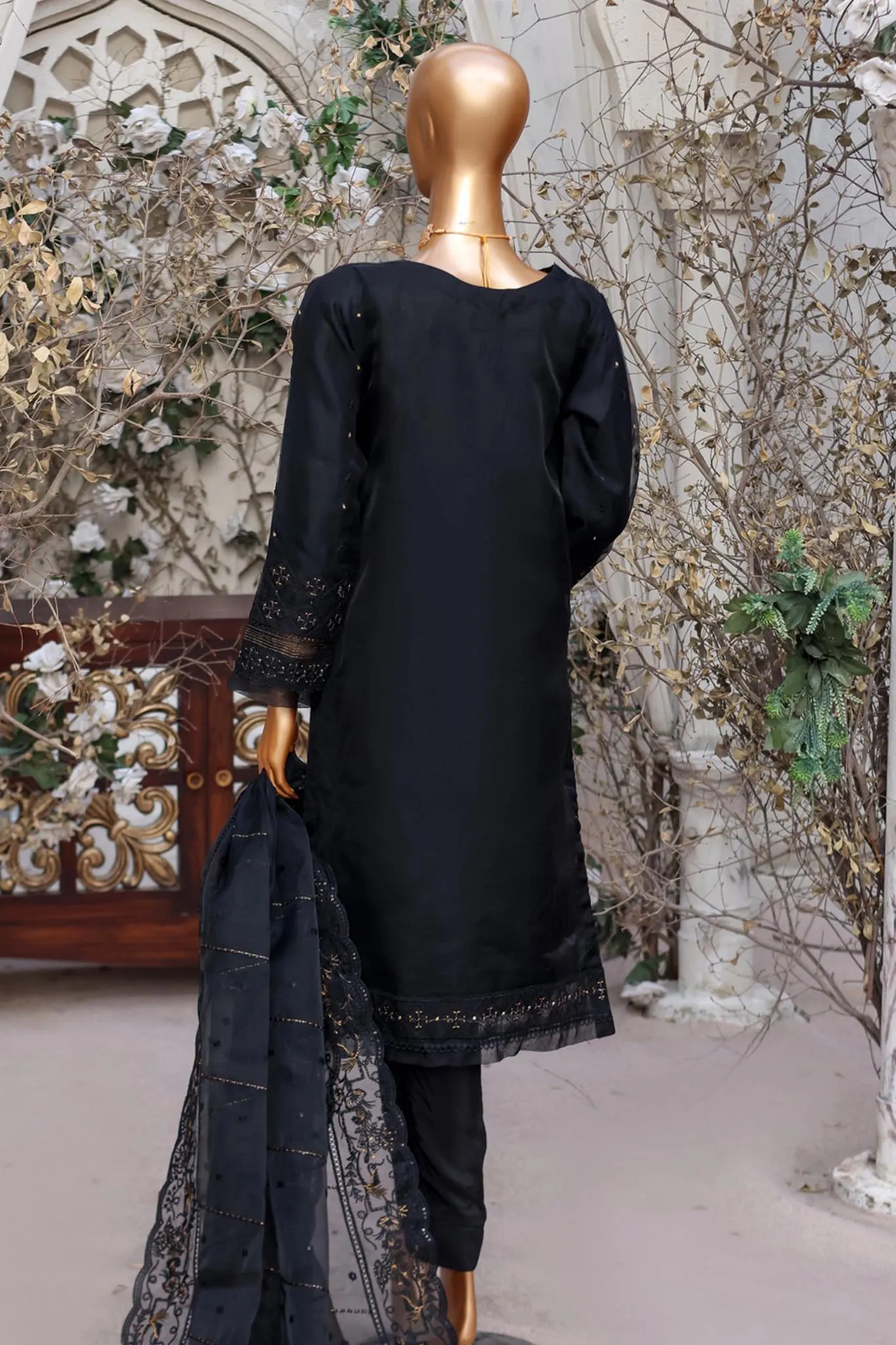 Falsafaa by HZ Ready To Wear 3 Piece Embroidered Organza Collection'2024-HZK-97-Black