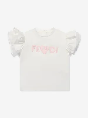 Fendi Baby Girls Tulle Sleeve T-Shirt in Ivory