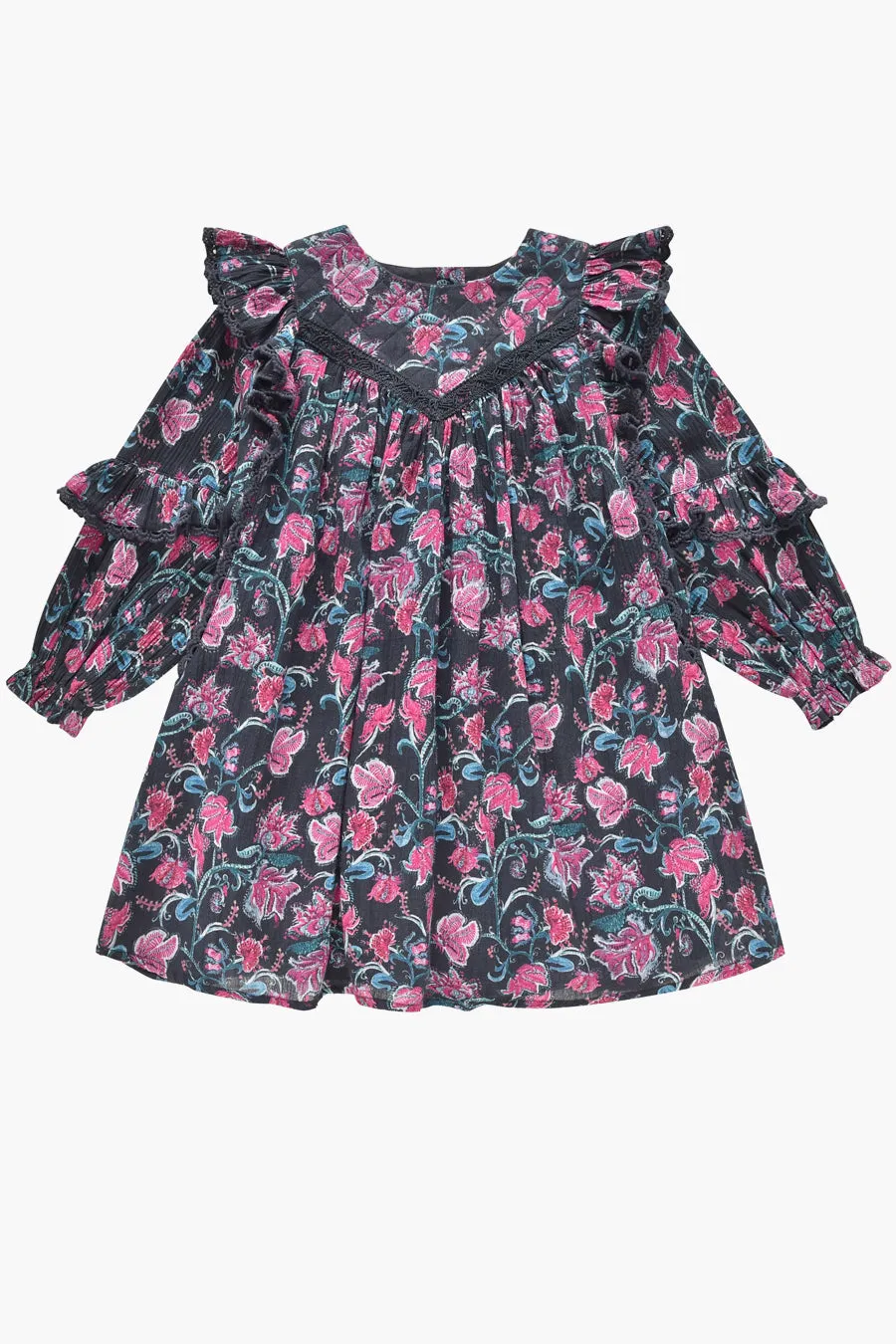 Girls Dress Louise Misha Lara Charcoal Wild Flowers