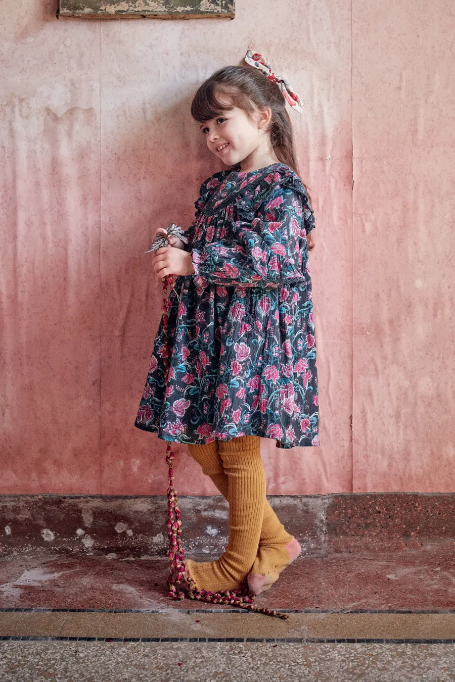 Girls Dress Louise Misha Lara Charcoal Wild Flowers