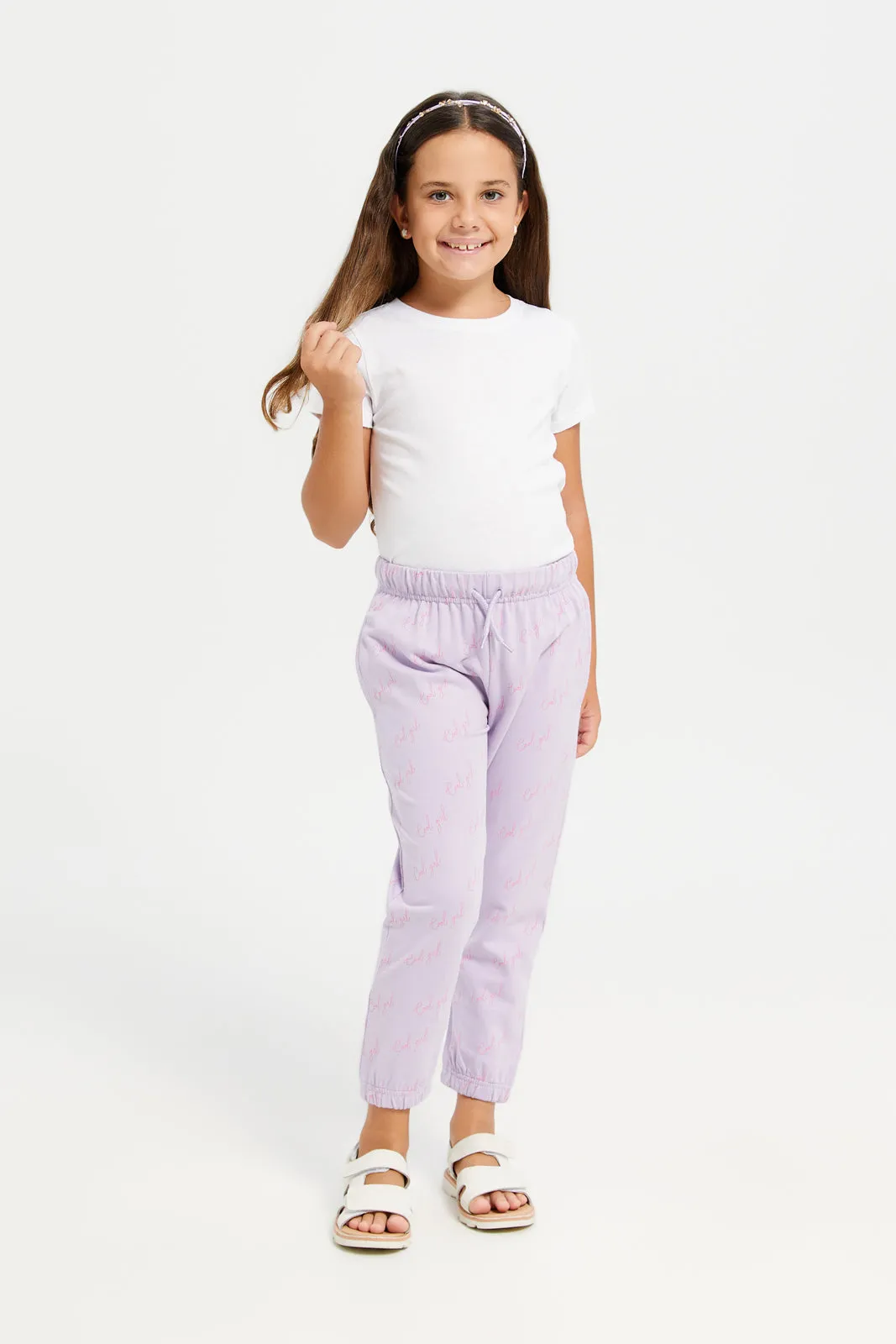 Girls Lilac Cool Girl Print Wide Leg Active Pants