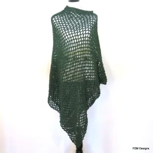 Green Fishnet Poncho, Plus Size Long Green Poncho